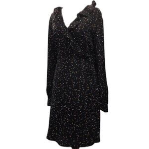 POPSUGAR Black Multicolor Star Print Ruffle Long Sleeve Wrap Dress, Size Large
